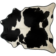COWHIDE RUG | BLACK AND WHITE WITH BLACK LEATHER TRIM | L | 36 SQ FT