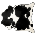 COWHIDE RUG | BLACK AND WHITE WITH BLACK LEATHER TRIM | L | 36 SQ FT